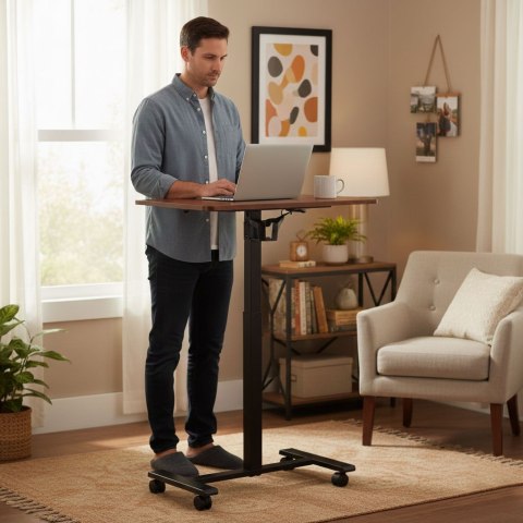Mobilne biurko 70x48 cm stolik pod laptopa regulacja wysokości 71,5-112 cm drewniany blat ModernHome