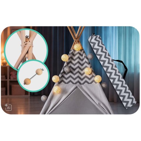 Namiot tipi dla dzieci ze światełkami Nukido - szary