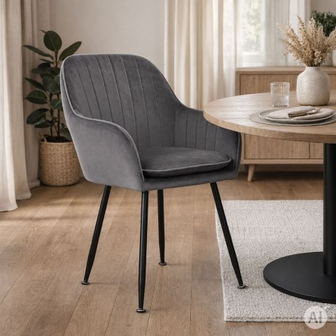 Zestaw 2x krzesło tapicerowane welurowe nowoczesne do jadalni salonu ciemny szary ModernHome