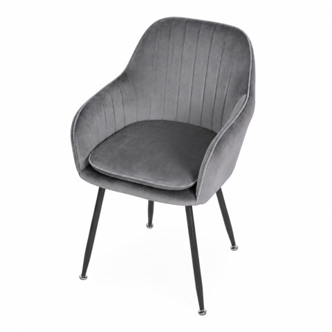 Zestaw 2x krzesło tapicerowane welurowe nowoczesne do jadalni salonu ciemny szary ModernHome