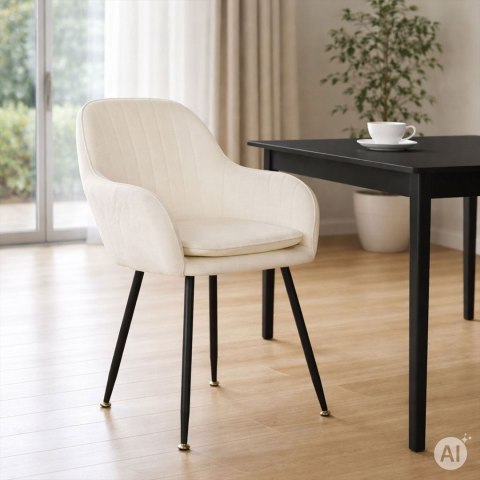 Zestaw 2x krzesło tapicerowane welurowe nowoczesne do jadalni salonu kremowe ModernHome