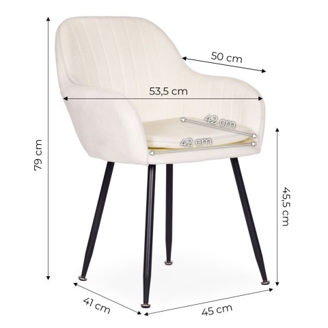 Zestaw 2x krzesło tapicerowane welurowe nowoczesne do jadalni salonu kremowe ModernHome