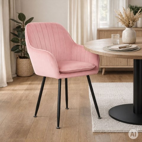 Zestaw 2x krzesło tapicerowane welurowe nowoczesne do jadalni salonu różowy ModernHome