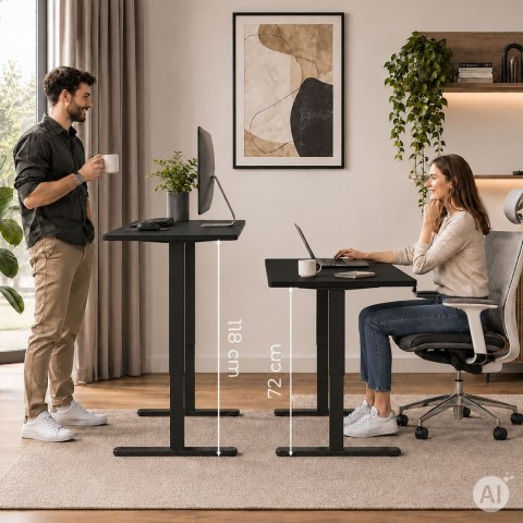 Biurko elektryczne 120x60 cm podnoszone regulacja wysokości 72-118 cm czarne ModernHome