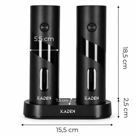 Młynek elektryczny do soli i pieprzu zestaw 2 sztuki regulacja mielenia USB KADEN