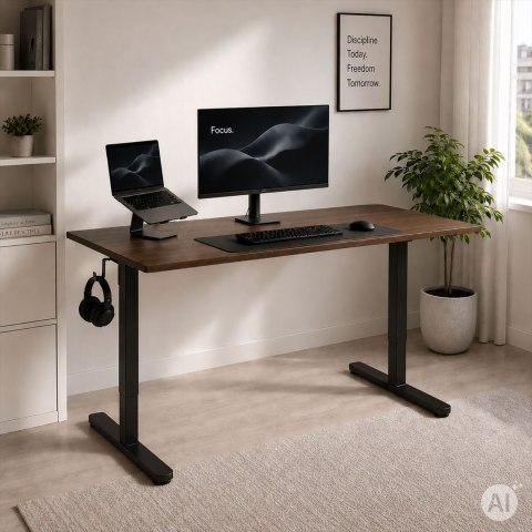 Stelaż biurka elektryczny regulacja wysokości 72-118 cm blat do 160 cm czarny ModernHome