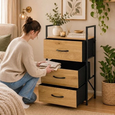 Szafka z 3 szufladami materiałowymi regał cm organizer tekstylny loft ModernHome
