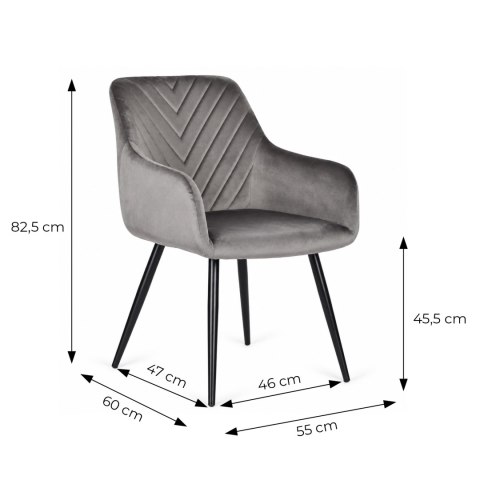 Zestaw 2x krzesło tapicerowane welurowe nowoczesne do jadalni salonu ciemny szary ModernHome