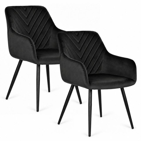 Zestaw 2x krzesło tapicerowane welurowe nowoczesne do jadalni salonu czarne ModernHome