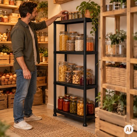 Regał gospodarczy 4-poziomowy do garażu piwnicy domu czarny ModernHome