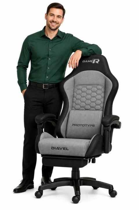 Fotel obrotowy gamingowy DIAVEL PRO ALCANTARA GREY XL