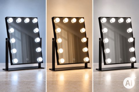 Lustro do makijażu LED 30x40 cm kosmetyczne podświetlane 3 barwy 12 żarówek czarne ModernHome