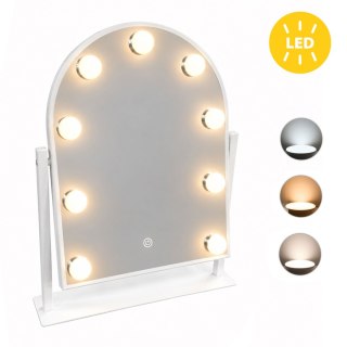 Lustro do makijażu LED 30x40 cm kosmetyczne podświetlane 3 barwy 9 żarówek ModernHome