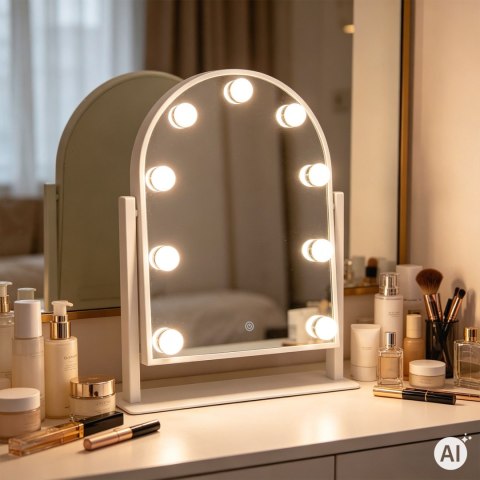 Lustro do makijażu LED 30x40 cm kosmetyczne podświetlane 3 barwy 9 żarówek ModernHome