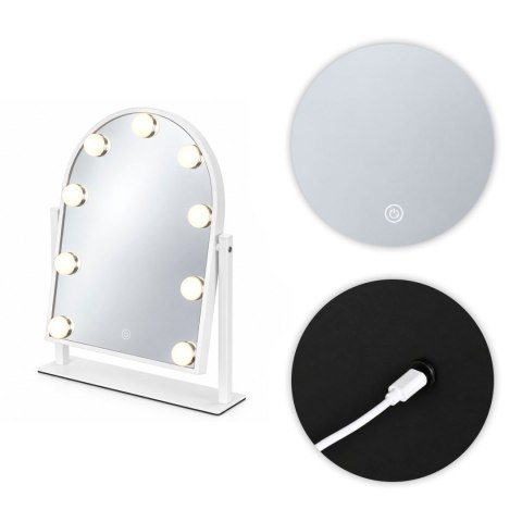 Lustro do makijażu LED 30x40 cm kosmetyczne podświetlane 3 barwy 9 żarówek ModernHome