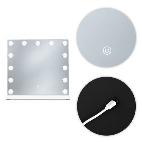 Lustro do makijażu LED 50x40 cm kosmetyczne podświetlane 3 barwy 13 żarówek ModernHome