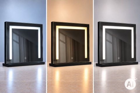 Lustro do makijażu LED 50x40 cm kosmetyczne podświetlane 3 barwy czarne ModernHome