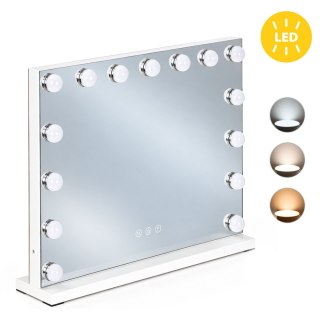 Lustro do makijażu LED 57x46 cm kosmetyczne podświetlane 3 barwy regulacja jasności 15 żarówek ModernHome