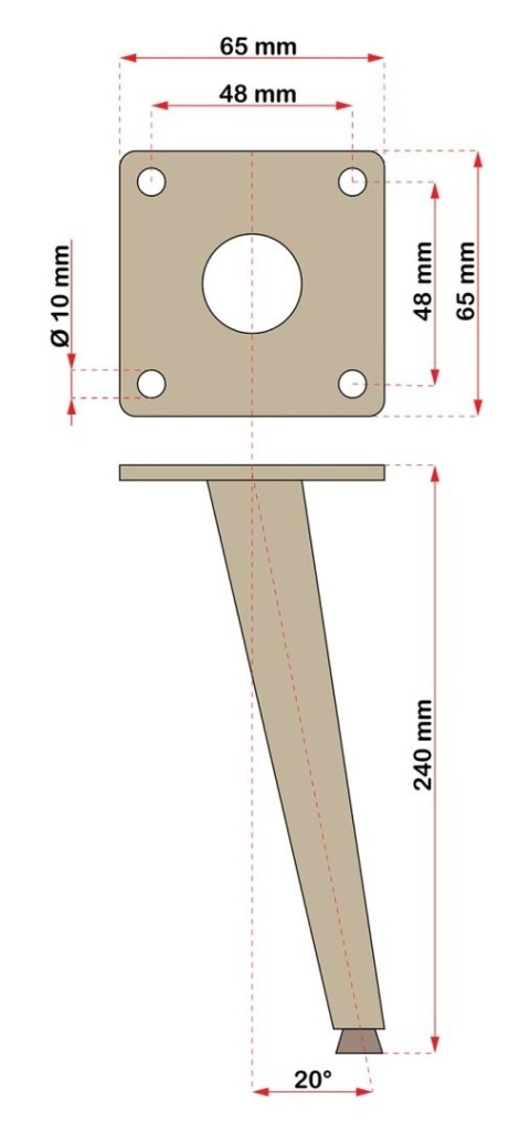Zestaw 4 nóg meblowych nogi skośne 240 mm - Złoty Chrom