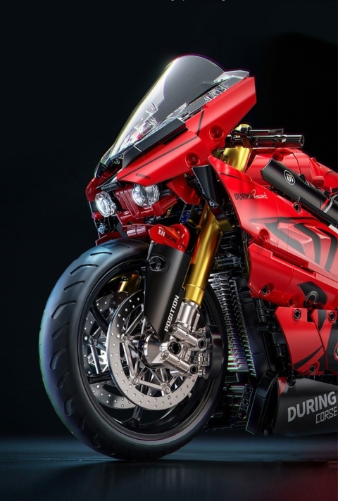 Klocki Konstrukcyjne Motocykl Ścigacz 1:5 45 cm 2050 el. Duży Model czerwony