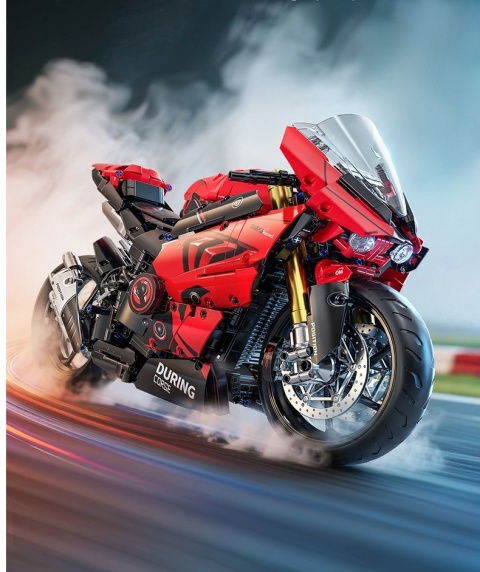 Klocki Konstrukcyjne Motocykl Ścigacz 1:5 45 cm 2050 el. Duży Model czerwony