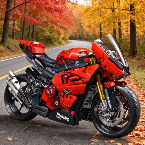 Klocki Konstrukcyjne Motocykl Ścigacz 1:5 45 cm 2050 el. Duży Model czerwony