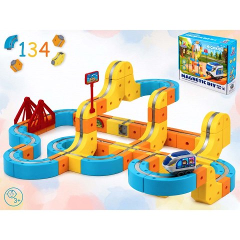 Kolejka magnetyczna tor elektryczny klocki konstrukcyjne 134 szt Ricokids RK-784