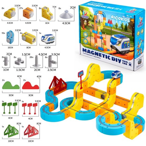 Kolejka magnetyczna tor elektryczny klocki konstrukcyjne 134 szt Ricokids RK-784