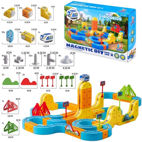 Kolejka magnetyczna tor elektryczny klocki konstrukcyjne 157 szt Ricokids RK-784