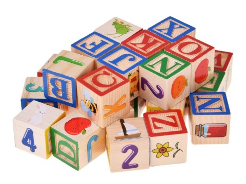 Drewniane klocki edukacyjne - litery, cyfry i obrazki ALFABET 27ele ZA6239