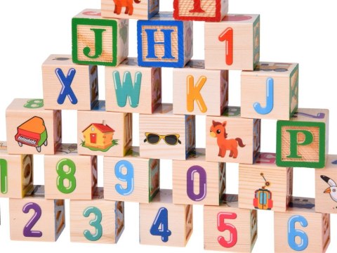 Drewniane klocki edukacyjne - litery, cyfry i obrazki ALFABET 27ele ZA6239