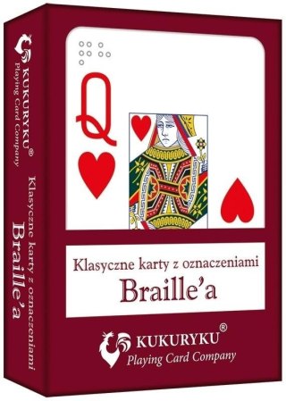 Karty do gry czerwone ze znakami Braille'a